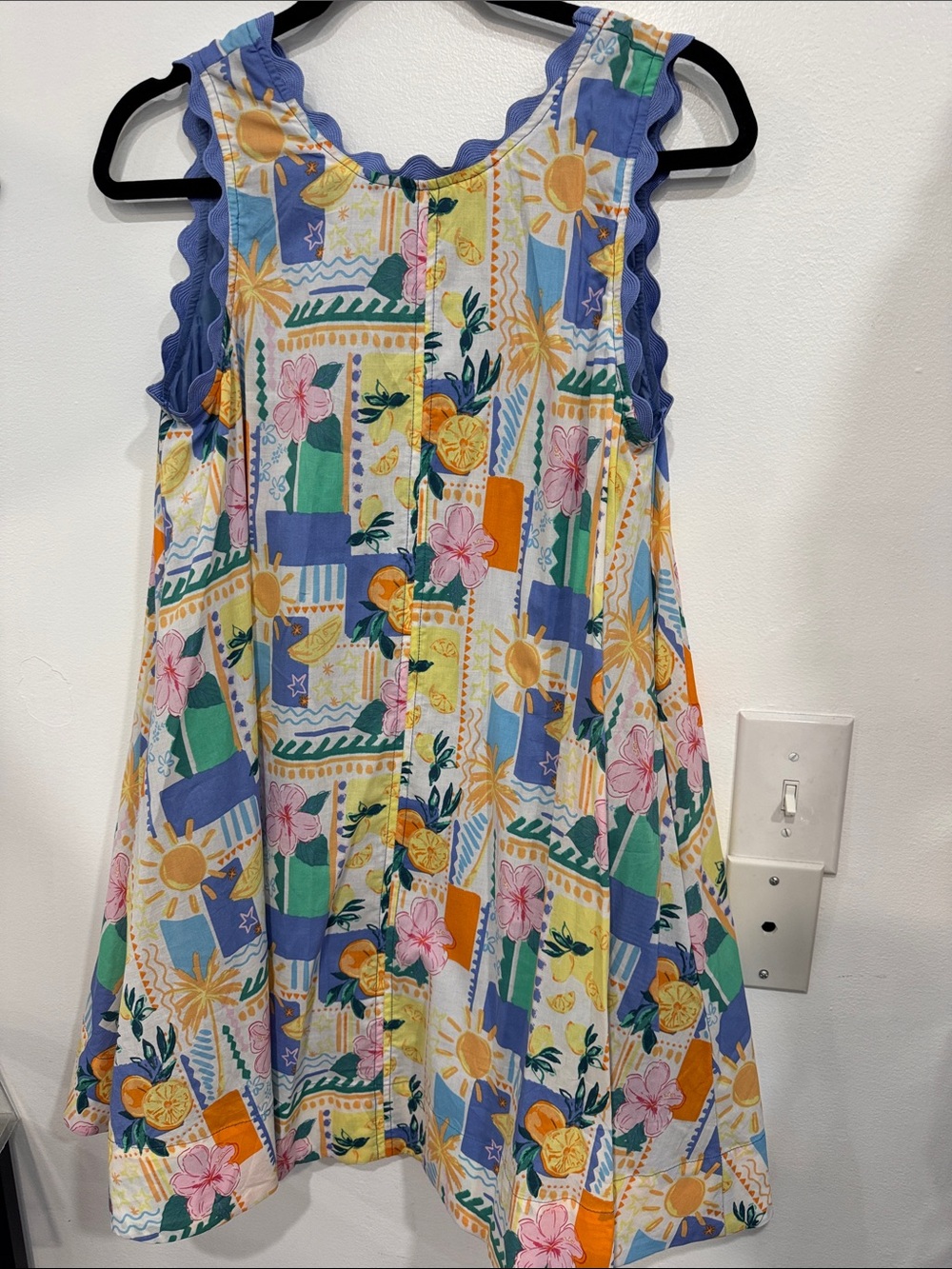 Colorful Tropical Sun & Floral Sleeveless Dress